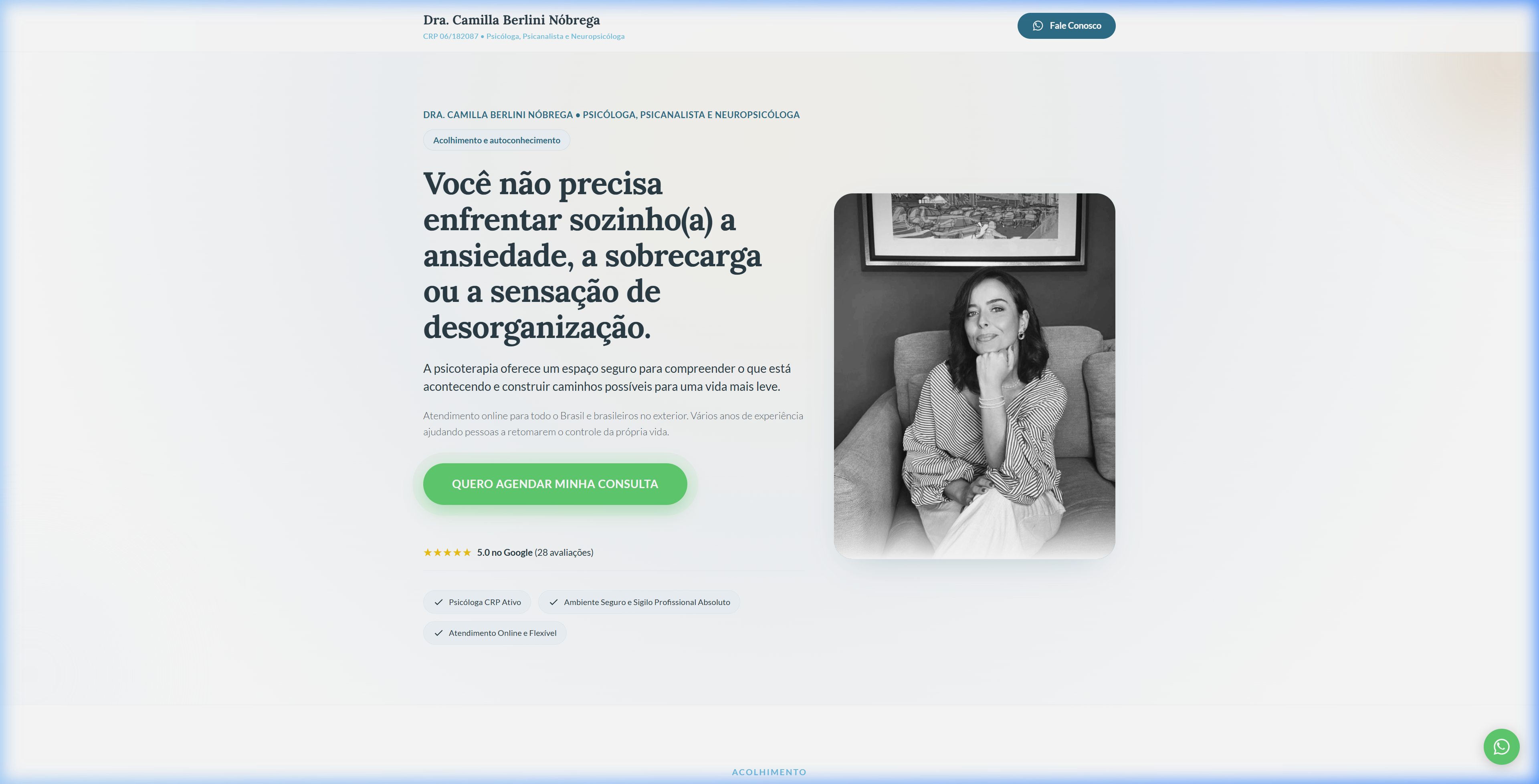 Screenshot do site profissional Psi Camilla Berlini